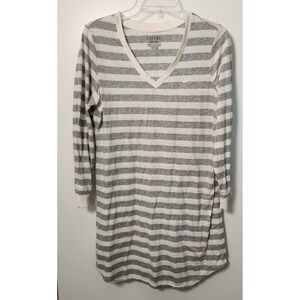 Lauren Ralph Lauren Women's Gray Striped Night Shirt Large Embroidered Monogram